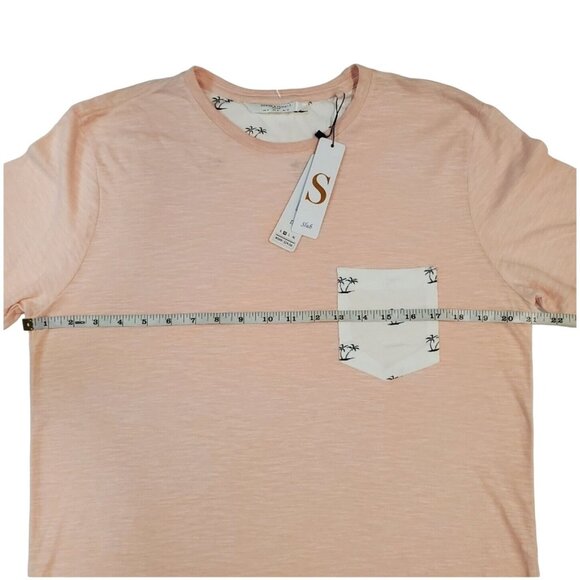 Denim and Flower Mens Pink T-Shirt With Palm Tree Pocket Design Size Medium - Picture 5 of 9